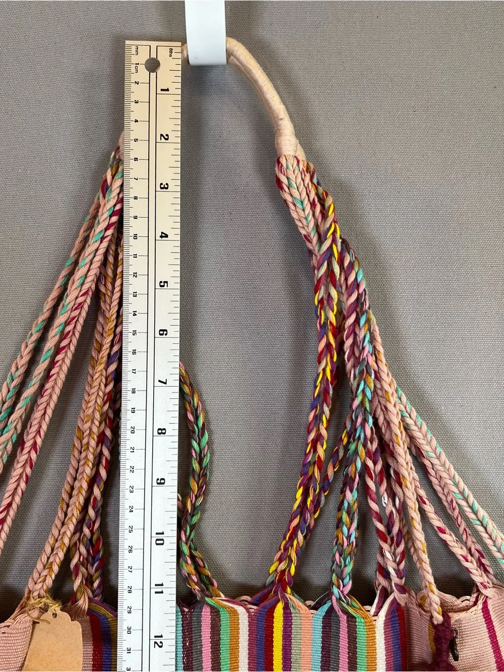 Boho ColorfulStriped Braided Handle Tote Bag w/Tassels WovenTexture BeachSummer